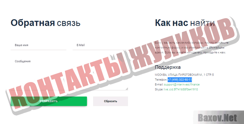 Интеринвест Контакты жуликов
