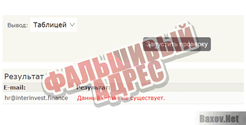 Интеринвест Фальшивый адрес