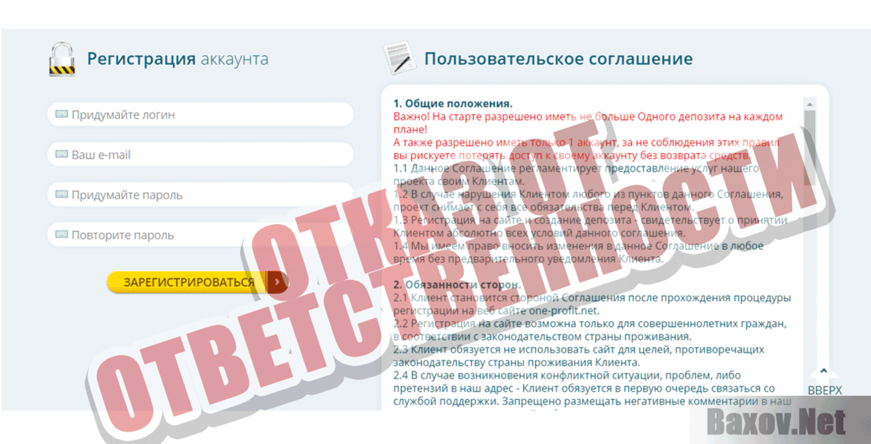 One Profit Отказ от ответственности