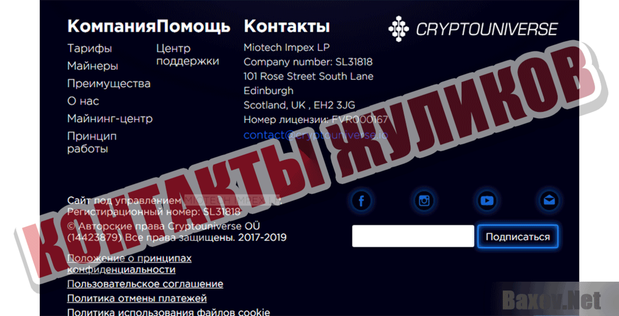 Cryptouniverse Контакты жуликов