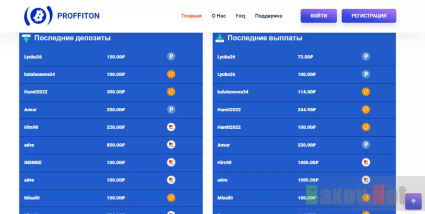 данные о пополнении и выводе на сайте 