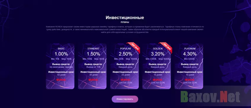 Тарифы мошенников Ronex