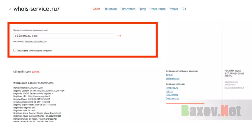 данные о регистрации домена мошенников 