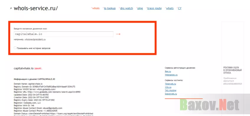 данные о регистрации домена мошенников 
