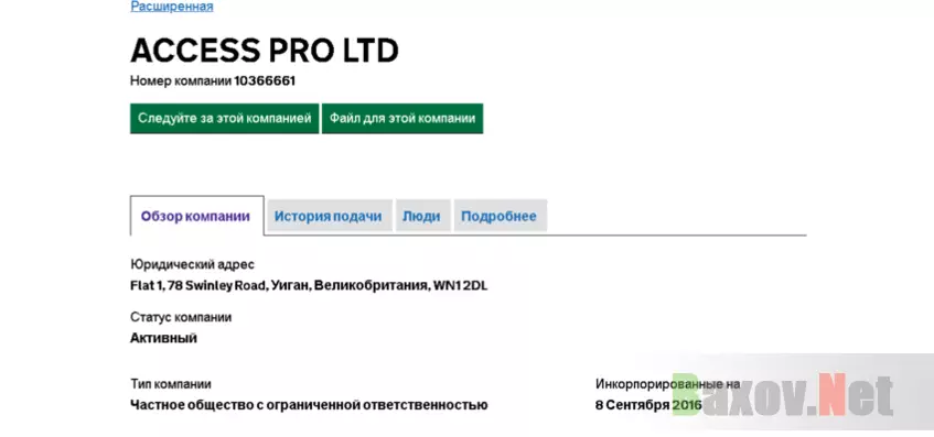 данные о регистрации компании мошенников в Англии 